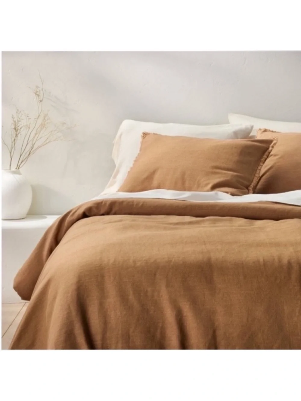 NWT King/California King Heavyweight Linen Blend Comforter & Sham Set Warm Brown
